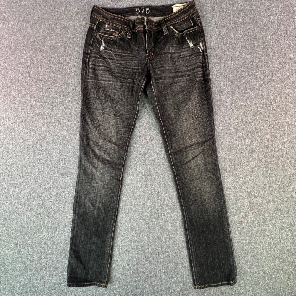 575 Denim Jeans Womens 27 Slim Straight Dark Wash Distressed Low Rise USA EXCL